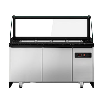 Stół Sałatkowy TORONTO - 1500 mm - drewniany panel przedni - 2 drzwi - dla 4x GN 1/1 - blat roboczy kuchenny z czarnego granitu - Prime Gastro