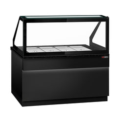Stół chłodniczy sałatkowy TORONTO – 1500 mm – na 4x GN 1/1 – czarny panel przedni – z 2 drzwiami – z czarnym blatem granitowym
