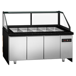 Stół Sałatkowy TORONTO - 2000 mm - drewniany panel przedni - 3 drzwi - do 5x GN 1/1 - blat roboczy kuchenny z czarnego granitu