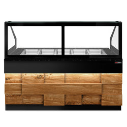 Stół Sałatkowy TORONTO - 2000 mm - drewniany panel przedni - 3 drzwi - do 5x GN 1/1 - blat roboczy kuchenny z czarnego granitu