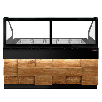 Stół Sałatkowy TORONTO - 2000 mm - drewniany panel przedni - 3 drzwi - do 5x GN 1/1 - blat roboczy kuchenny z czarnego granitu - Prime Gastro