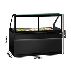 Stół Sałatkowy TORONTO - 2000mm - 3 drzwi - dla 5x GN 1/1 - czarny panel przedni - czarny granitowy blat roboczy kuchenny