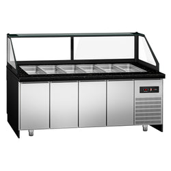 Stół Sałatkowy TORONTO - 2550mm - 4 drzwi - dla 6x GN 1/1 - czarny panel przedni - czarny granitowy blat roboczy kuchenny