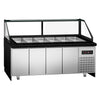 Commercial Saladette Counter TORONTO - 2550mm - Black Front - 4 doors - with square glass canopy for 6 x GN 1/1 & 1 shelf - black granite worktop