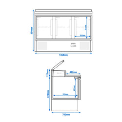Stół przygotowawczy mini ECO – 1368 mm – na 8x GN 1/6 – z 3 drzwiami