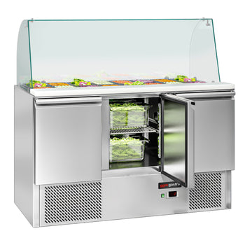 Commercial Saladette Counter ECO - 1368mm - 368L - 3 doors - with glass canopy for 4 x GN 1/1