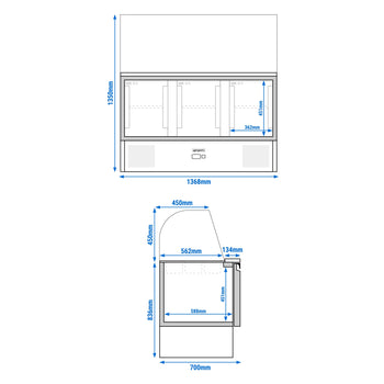 Stół Sałatkowy PREMIUM - 1368 mm - wysoka szklana nadstawka - 4x GN 1/1 - 3 szklane drzwi - Prime Gastro