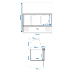 Stół Sałatkowy ECO - 1368 mm - 3 drzwi - dla 4x GN 1/1 - wysoka szklana nadstawka