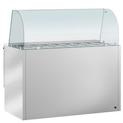 Stół chłodniczy sałatkowy PREMIUM – 1368 mm – z 3 drzwiami szklanymi – z wysoką nadstawką szklaną na 4x GN 1/1