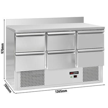 Stół chłodniczy ECO - 1365x700 mm - 6 szuflad & panelem tylnym - Prime Gastro