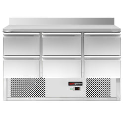 Stół chłodniczy ECO - 1365x700 mm - 6 szuflad & panelem tylnym