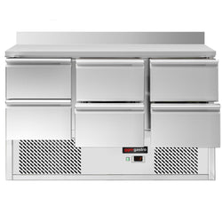 Stół chłodniczy ECO - 1365x700 mm - 6 szuflad & panelem tylnym