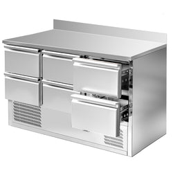 Stół chłodniczy ECO - 1365x700 mm - 6 szuflad & panelem tylnym