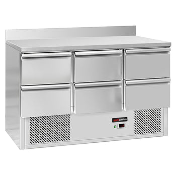 Stół chłodniczy ECO - 1365x700 mm - 6 szuflad & panelem tylnym - Prime Gastro