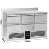 Stół chłodniczy PREMIUM - 1365x700mm - 368L - front Czarny - z 6 szufladami - z tylnym rantem i wyświetlaczem temperatury