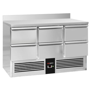 Stół chłodniczy PREMIUM - 1365x700 mm - 6 szuflad & panelem tylnym - Prime Gastro