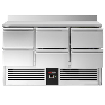Stół chłodniczy PREMIUM - 1365x700 mm - 6 szuflad & panelem tylnym - Prime Gastro