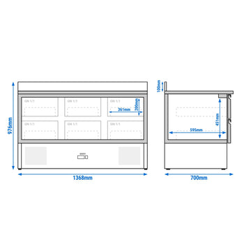 Stół chłodniczy ECO - 1365x700 mm - 6 szuflad & panelem tylnym - Prime Gastro