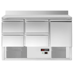 Stół chłodniczy ECO - 1368x700mm - 368L - z 1 drzwiami - z 4 szufladami - z rantem - na rynek PL