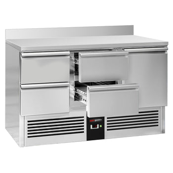 Stół chłodniczy PREMIUM - 1370x700 mm - 1 drzwi, 4 szuflady & panel tylny - Prime Gastro