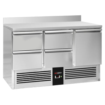 Stół chłodniczy PREMIUM - 1370x700 mm - 1 drzwi, 4 szuflady & panel tylny - Prime Gastro