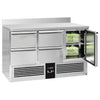 Stół chłodniczy PREMIUM - 1368x700mm - 368L - z 1 drzwiami - z 4 szufladami - z rantem - na rynek PL