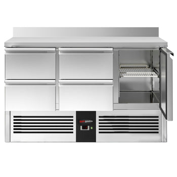 Stół chłodniczy PREMIUM - 1370x700 mm - 1 drzwi, 4 szuflady & panel tylny - Prime Gastro