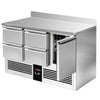 Stół chłodniczy PREMIUM - 1368x700mm - 368L - z 1 drzwiami - z 4 szufladami - z rantem - na rynek PL