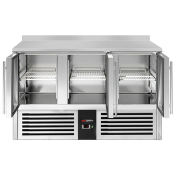 Stół chłodniczy PREMIUM - 1370x700 mm - 3 szklane drzwi & panel tylny - Prime Gastro