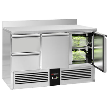 Stół chłodniczy PREMIUM - 1370x700 mm - 2 drzwi, 2 szuflady & panel tylny - Prime Gastro