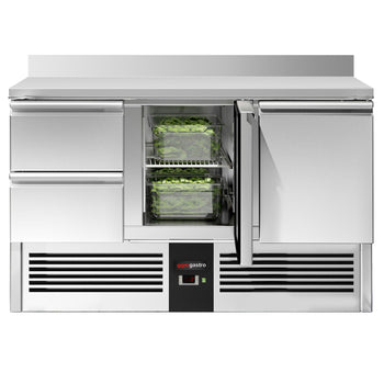 Stół chłodniczy PREMIUM - 1370x700 mm - 2 drzwi, 2 szuflady & panel tylny - Prime Gastro