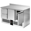 Stół chłodniczy PREMIUM – 1370 x 700 mm – z 2 drzwiami i 2 szufladami – z rantem