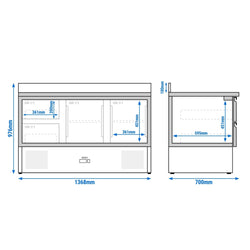 Stół chłodniczy ECO - 1370x700 mm - z 2 drzwiami & 2 szufladami & z panelem tylnym