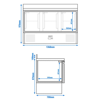 Stół chłodniczy PREMIUM - 1370x700 mm - 3 szklane drzwi & panel tylny - Prime Gastro