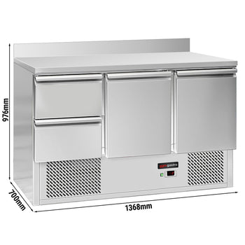 Stół chłodniczy ECO - 1370x700 mm - z 2 drzwiami & 2 szufladami & z panelem tylnym - Prime Gastro