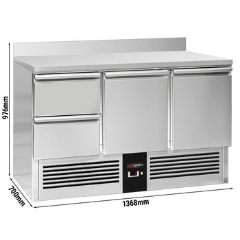 Stół chłodniczy PREMIUM - 1370x700 mm - 2 drzwi, 2 szuflady & panel tylny - Prime Gastro