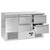 Stół chłodniczy ECO – 1370 x 700 mm – z 1 drzwiami i 4 szufladami – czarny panel przedni