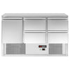 Stół chłodniczy ECO – 1370 x 700 mm – z 1 drzwiami i 4 szufladami – czarny panel przedni