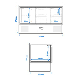 Stół chłodniczy ECO – 1370 x 700 mm – z 1 drzwiami i 4 szufladami – czarny panel przedni