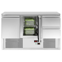 Stół chłodniczy ECO – 1370 x 700 mm – z 2 drzwiami i 2 szufladami – czarny panel przedni