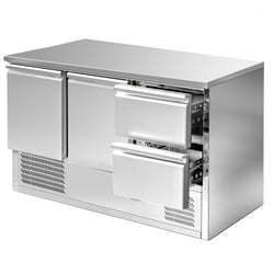 Stół chłodniczy ECO – 1370 x 700 mm – z 2 drzwiami i 2 szufladami – czarny panel przedni