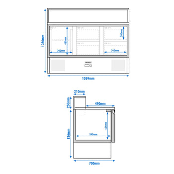 Stół Sałatkowy PREMIUM - 1368 mm -nadstawka ze stali nierdzewnej dla 8x GN 1/6 - 1 drzwi & 4 szuflady - Prime Gastro