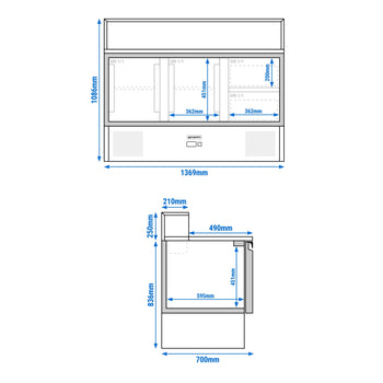 Stół Sałatkowy PREMIUM - 1368 mm - nadstawka ze stali nierdzewnej dla 8x GN 1/6 - 2 drzwi & 2 szuflady - Prime Gastro