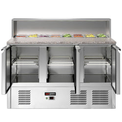 Stół Sałatkowy ECO - 1368 mm - 3 drzwi - dla 8x GN 1/6 - nadstawka ze stali nierdzewnej