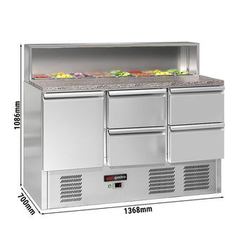 Stół Sałatkowy ECO - 1368 mm - 1 drzwi i 4 szuflady - dla 8x GN 1/6 - nadstawka ze stali nierdzewnej - Prime Gastro