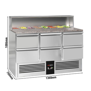 Stół Sałatkowy PREMIUM - 1368 mm - nadstawka ze stali nierdzewnej - 8x GN 1/6 - 6 szuflad - Prime Gastro