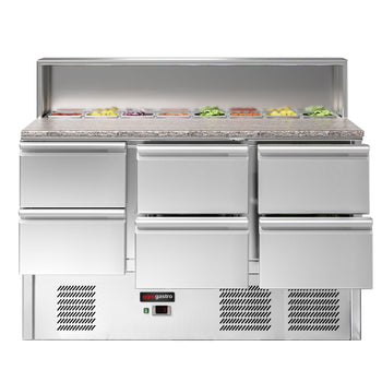 Stół Sałatkowy ECO - 1368 mm - 6 szuflad - dla 8x GN 1/6 - nadstawka ze stali nierdzewnej - Prime Gastro