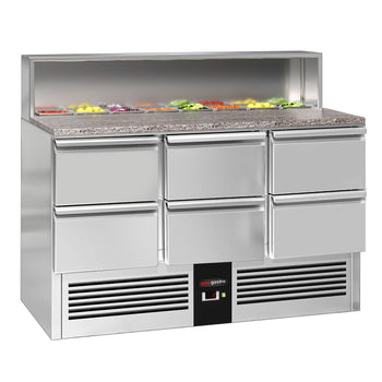 Stół Sałatkowy PREMIUM - 1368 mm - nadstawka ze stali nierdzewnej - 8x GN 1/6 - 6 szuflad - Prime Gastro