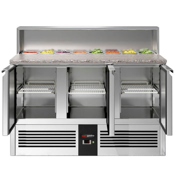 Stół Sałatkowy PREMIUM - 1368 mm - nadstawka ze stali nierdzewnej dla 8x GN 1/6 - 3 drzwi - Prime Gastro