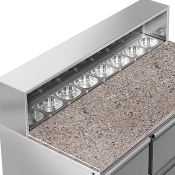 Stół Sałatkowy ECO - 1368 mm - 1 drzwi i 4 szuflady - dla 8x GN 1/6 - nadstawka ze stali nierdzewnej - Prime Gastro